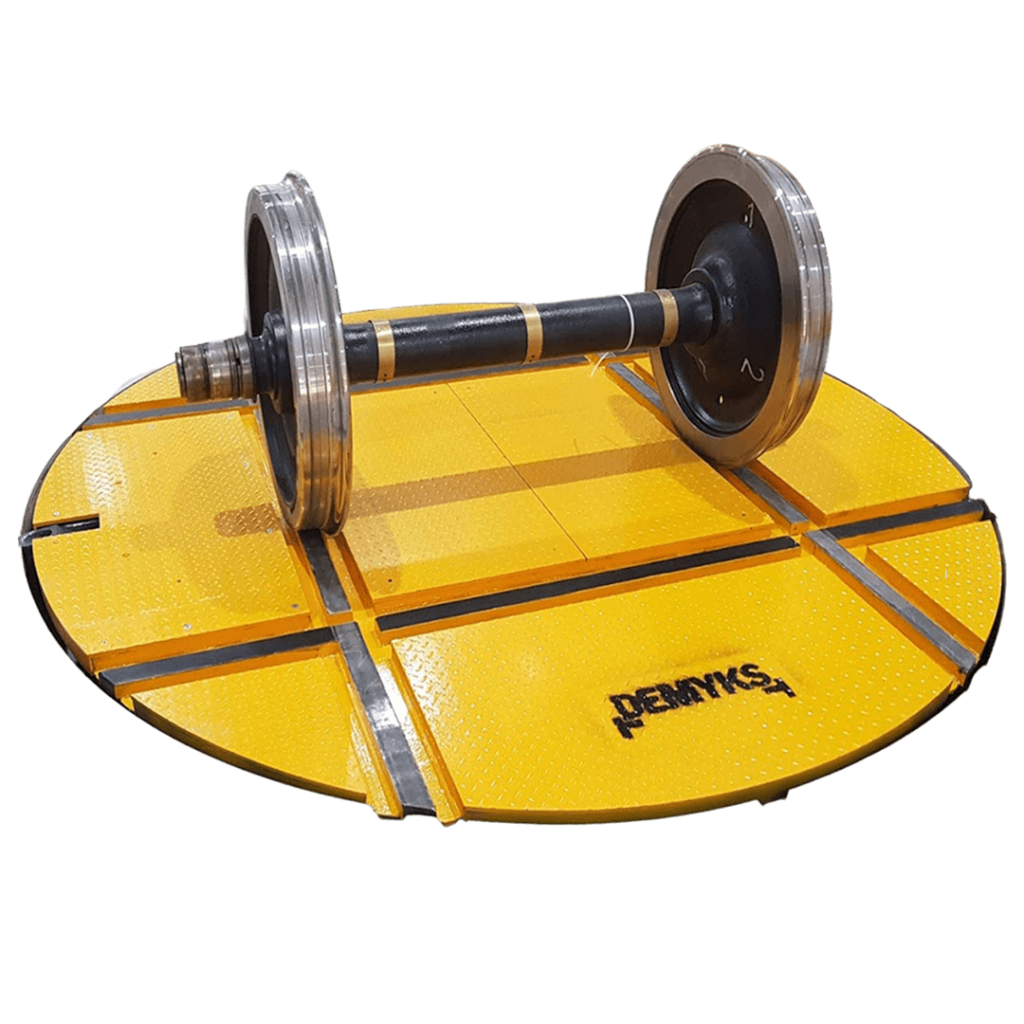 DEMYKS vagon döner tabla sistemleri 360 derece dönüş - bakım atölyesinde hatlar arası transfer operasyonu